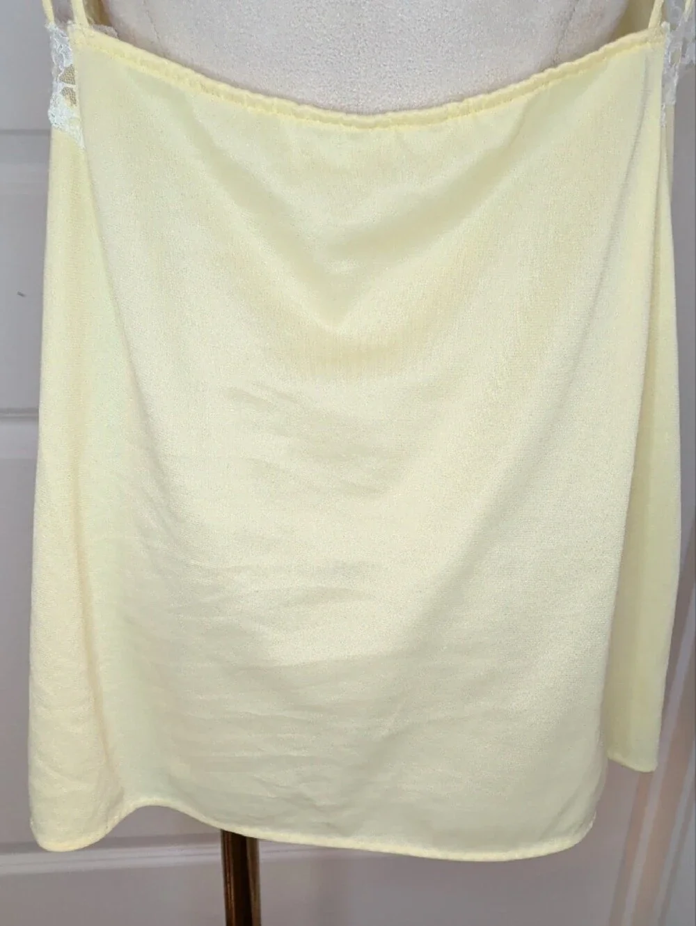 Vintage Pandora By Chic Babydoll Chemise Top Camisole Yellow Lace -Trim SZ M MCM